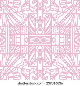 Abstract hand drawn graphic pattern, floral and geometric ornament, seamless texture, ornate vector background