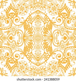 Abstract hand drawn graphic pattern, floral and geometric ornament, seamless texture, ornate vector background