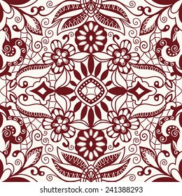 Abstract hand drawn graphic pattern, floral and geometric ornament, seamless texture, ornate vector background