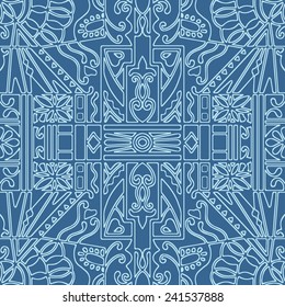 Abstract hand drawn graphic pattern, floral and geometric ornament, seamless texture, ornate vector background