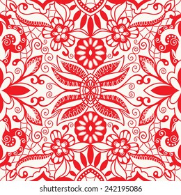 Abstract hand drawn graphic pattern, floral and geometric ornament, seamless texture, ornate vector background