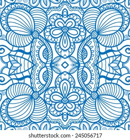 Abstract hand drawn graphic pattern, floral and geometric ornament, seamless texture, ornate vector background