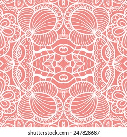 Abstract hand drawn graphic pattern, floral and geometric ornament, seamless lace texture, ornate vector background