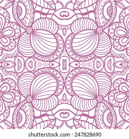 Abstract hand drawn graphic pattern, floral and geometric ornament, seamless lace texture, ornate vector background