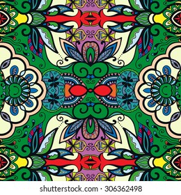 Abstract hand drawn graphic pattern, floral and geometric ornament with seamless texture, ornate vector background