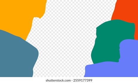 Abstract hand drawn graphic shapes on transparent background for creative graphic design. Various colors. Vector illustration.