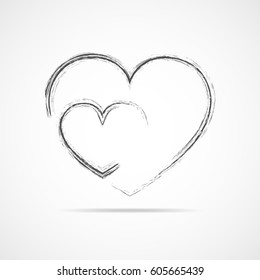 Abstract hand drawn gray hearts. Vector illustration. The heart as a symbol of love.