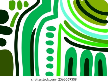 Abstract hand drawn green organic shapes background.