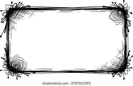 Abstract Hand Drawn Grunge Rectangle Frame with Sketchy Corners Isolated Vector Graphic