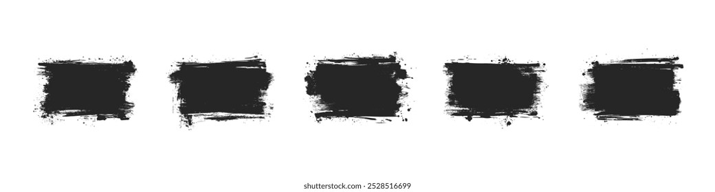Mão abstrata desenhada estilo Grunge bandeiras vetor conjunto isolado no fundo branco. Artista Desenhado à Mão Grungy preto tinta gráfica retângulo em forma de manchas ásperas Clip-art. isolar pincelada Design Elemento