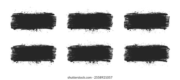 Abstract Hand Drawn Grunge Style Dry Brushstroke Banners Vector Set Isolated on White Background. Artistic Handdrawn Grungy Black Ink Graphic Rough Stains Clip Art Bundle. Brush Stroke Design Elements