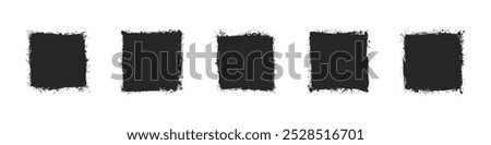 Abstract Hand Drawn Grunge Style Squares Vector Set Isolated on White Background. Artistic Handdrawn Grungy Black Ink Graphic Rectangle Shaped Rough Stains Clip Art. Isolate Brushstroke Design Element