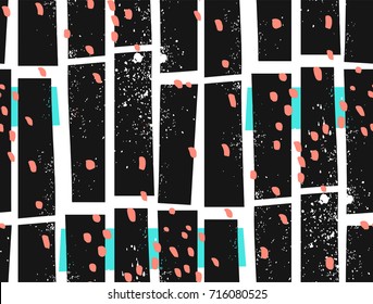 Abstract hand drawn halftone textured geometric motif seamless pattern with freehand texture isolated on white background.