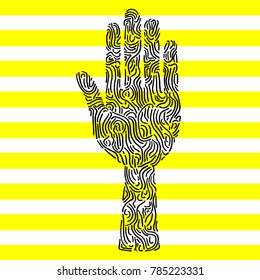 Abstract hand drawn handprint in doodle style with ornate pattern. Vector illustration.