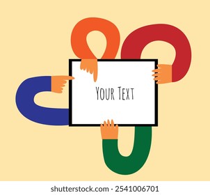 Abstract Hand Drawn Hands Showing Text Copy Space. Advertisements and banners vector art