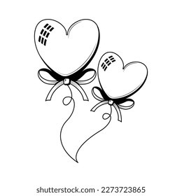 Abstract Hand Drawn Heart Shaped Balloons Doodle Concept Vector Design Outline Style On White Background Isolated Letter, Message, Mail, Cards, Posters