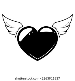 Abstract Hand Drawn Heart With Wings Doodle Concept Vector Design Outline Style On White Background Isolated Letter, Message, Mail, Cards, Posters