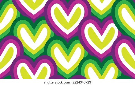 Abstract Hand Drawn Hearts Diagonal Pattern Cute Stylish Trendy Fashion Colors Perfect for Allover Fabric Print or Wrapping Paper Fuchsia Lime Green Tones