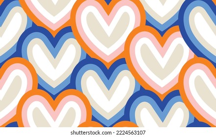 Resumen Corazones dibujados a mano Patrón diagonal Cuto estiloso Colores de moda a la moda Perfecto para la impresión de tela de alamante o envolver papel Tono rosa naranja azul Pastel