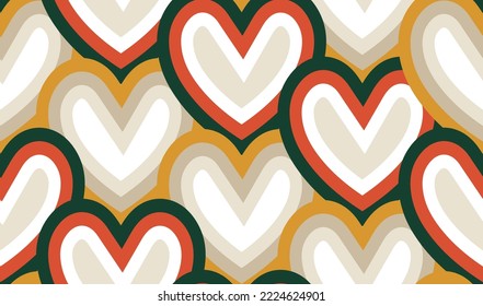 Abstract Hand Drawn Hearts Diagonal Pattern Cute Stylish Trendy Fashion Colors Perfect for Allover Fabric Print or Wrapping Paper Mustard Yellow Coral Dark Beige Tones