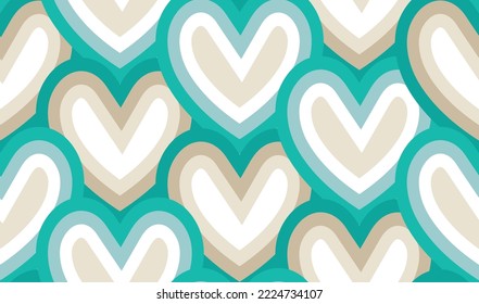 Abstract Hand Drawn Hearts Diagonal Pattern Cute Stylish Trendy Fashion Colors Perfect for Allover Fabric Print or Wrapping Paper Tiffany Blue Beige Tones