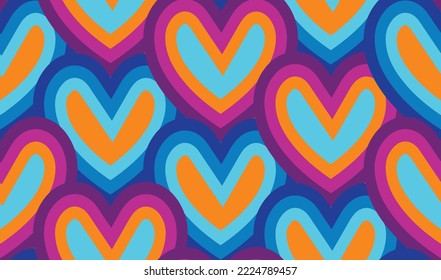 Abstract Hand Drawn Hearts Diagonal Pattern Cute Stylish Trendy Fashion Colors Perfect for Allover Fabric Print or Wrapping Paper Fuchsia Blue Orange Tones
