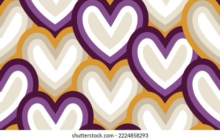 Resumen Corazones dibujados a mano Patrón diagonal Cuto estiloso Colores de moda a la moda Perfecto para la impresión de tela de Allover o envolver papel Tones amarillo mostaza morado