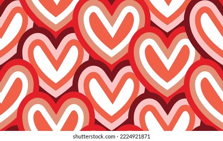Resumen Corazones dibujados a mano Patrón diagonal Cuto estiloso Colores de moda a la moda Perfecto para la impresión de tela de alamante o envolver papel Tones de naranja de coral rojo