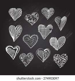 Abstract hand drawn hearts set, design elements