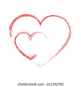 Abstract hand drawn hearts. Vector illustration. Red heart icon in flat design. The heart as a symbol of love.