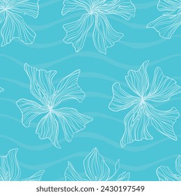 Abstract hand drawn Hibiscus floral seamless pattern. Vector repeat pattern illustration.