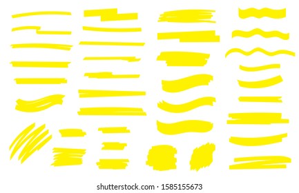 Abstract hand drawn highlight marker lines. Yellow brush stroke underline