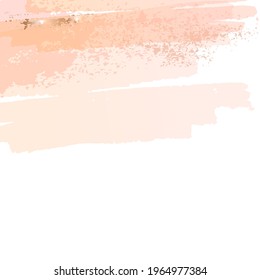 Abstract hand drawn horizontal border. Peach, pink, rose, golden brush strokes, spots on a white background. Vector design template for card, cover, poster. 