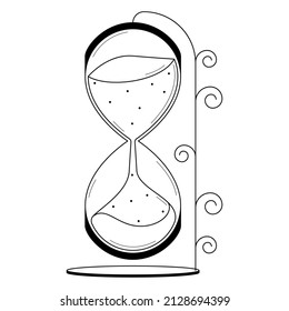 Abstract Hand Drawn Hourglass Time Clock Sand With Sand Doodle Concept Vector Design Outline Style On White Background Isolated Outline