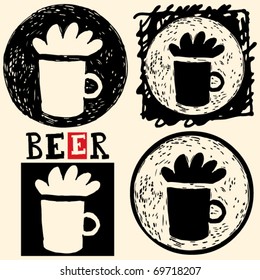 abstract hand drawn icons, doodle beer