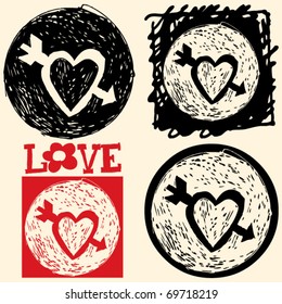 abstract hand drawn icons, doodle heart