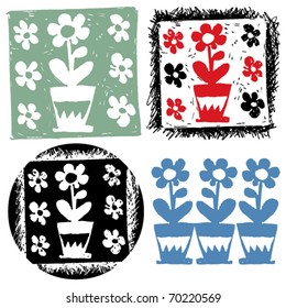 abstract hand drawn icons, doodle flowers