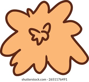 Abstract hand drawn illustration of a butterfly surrounded by an orange organic floral shape	