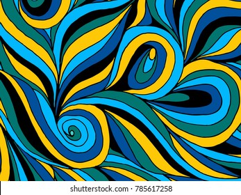 Abstract hand drawn illustration, decotative waves background.