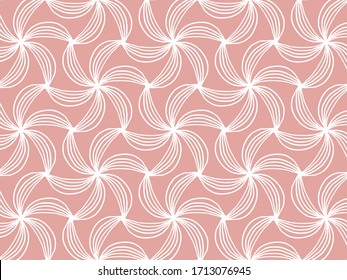 Abstract hand drawn illustration. Shapes and flowers on a pink background. Surface doodle pattern.