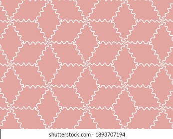 Abstract hand drawn illustration. Simple minimalistic shapes, flowers and lines on a pink background. Surface doodle pattern. Fabric modern ornament. Seamless print.