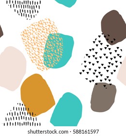 Abstract hand drawn ink brush strokes and paint splashes with glitter textures, seamless vector pattern