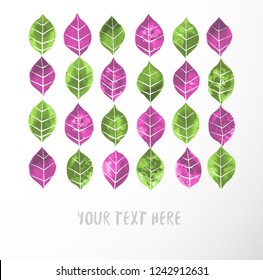 Abstract hand drawn ink pattern with green and pink flowers on white background with place for your text