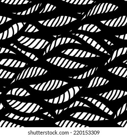 abstract hand drawn ink pen wavy doodle seamless monochromatic pattern background