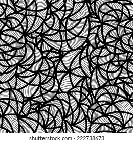 abstract hand drawn ink pen wavy doodle seamless monochromatic pattern background