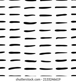 Abstract hand drawn ink seamless pattern texture background with trendy monochrome short horizontal brush stroke in black and white colors. EPS10 illustration vector.