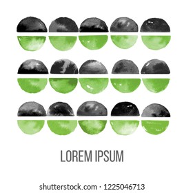 Abstract hand drawn ink texture. Black and green watercolor ink wash painting on white background