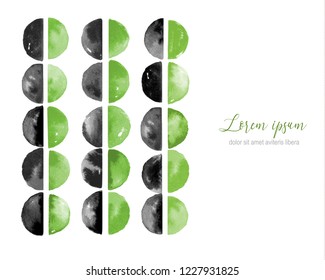 Abstract hand drawn ink texture. Black and green watercolor ink wash painting on white background