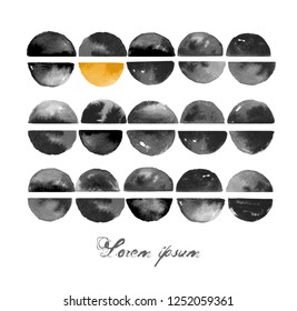 Abstract hand drawn ink texture. Black and yellow ink wash painting on white background. Watercolor painting.