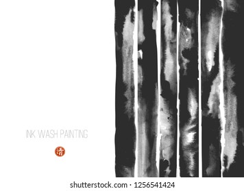 Abstract hand drawn ink texture. Black ink wash painting on white background. Traditional Japanese ink wash painting sumi-e